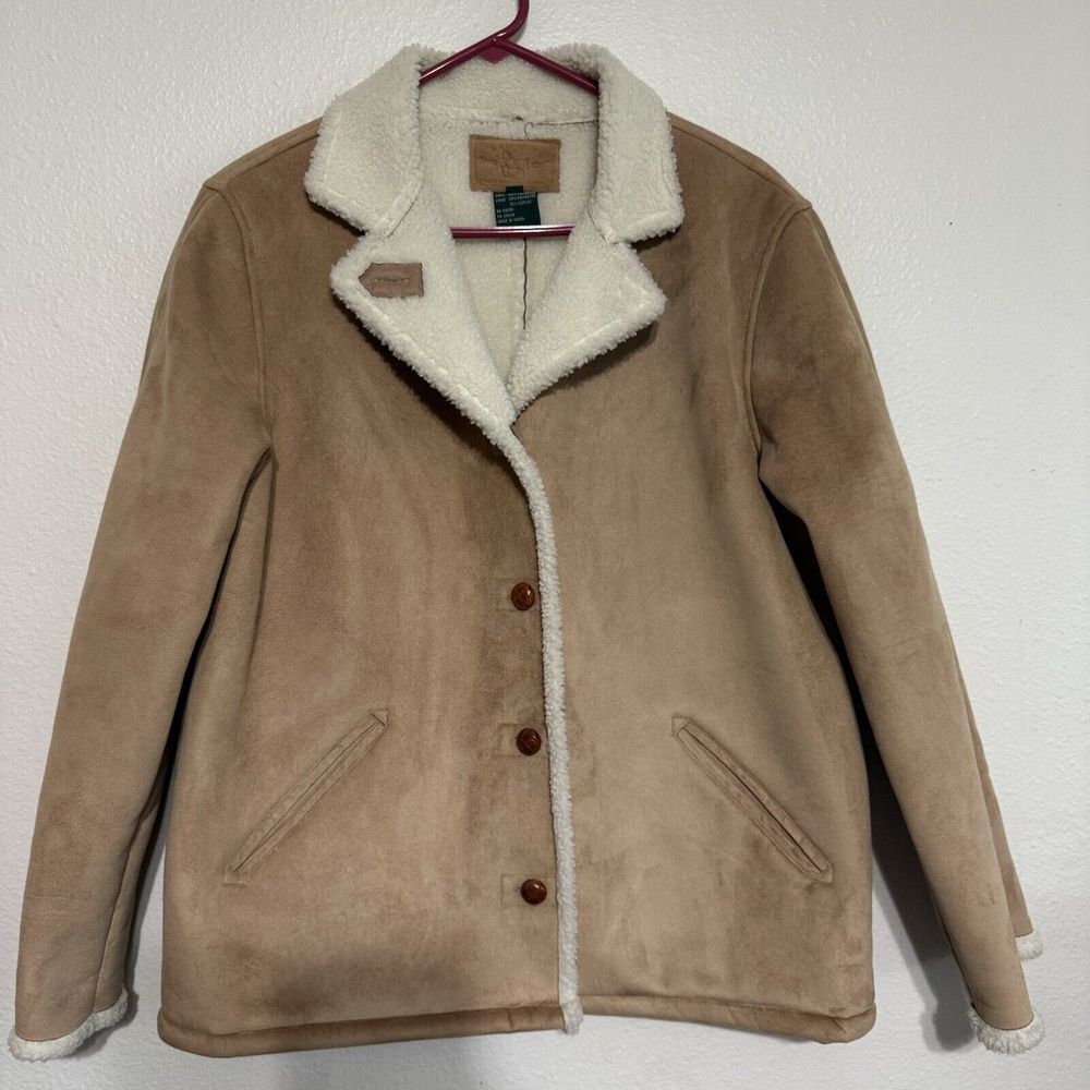 Vintage Ralph Lauren Suede Shearling Jacket Car Coat Sz Large‎ American classic